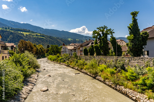 Bressanone solcata dal fiume Isarco. Sud Tirolo, Italia. photo
