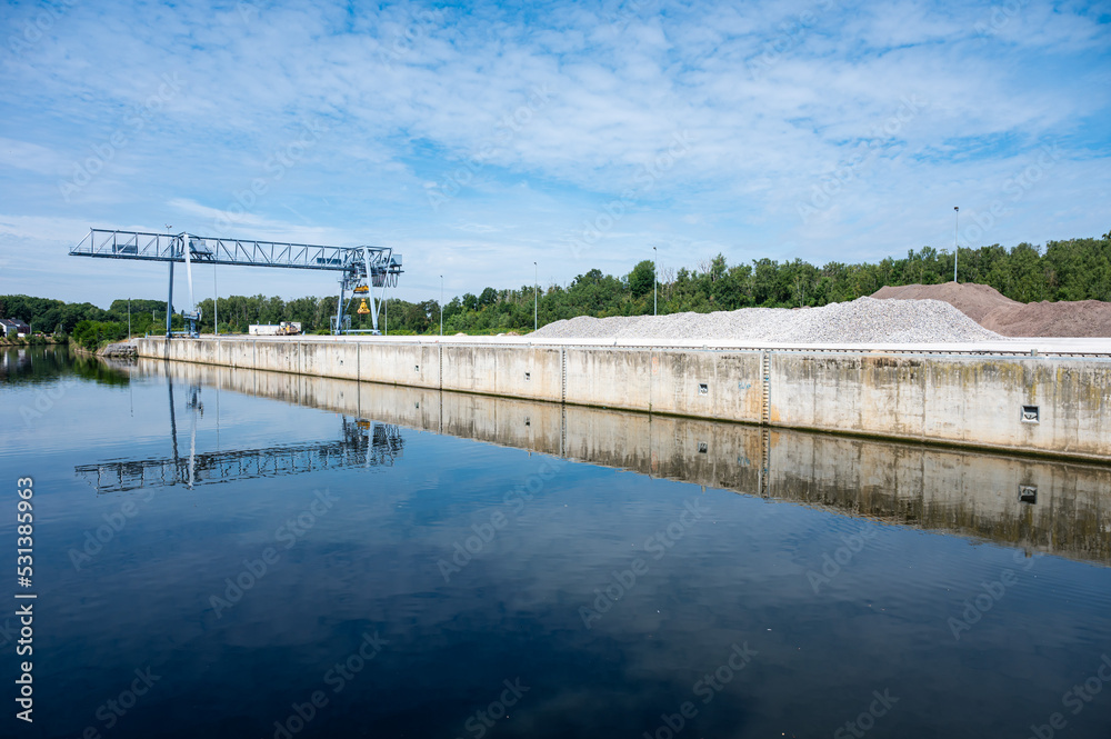 Jemeppe-Sur-Sambre, Wallon Region, Belgium,  Sand dunes at an industrial site at the banks of the River Sambre