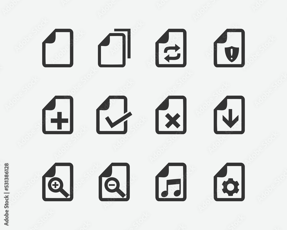 Document set vector icon. Set of file document icon symbol. File vector illustration on isolated background. Document sign for mobile concept and web design Document set vector icon. Set of file document icon symbol. File vector illustration on isolated background. Document sign for mobile concept and web design