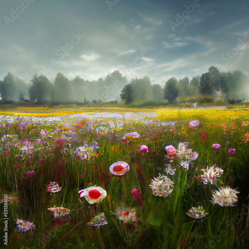 A 3d Illustration of a field in summer