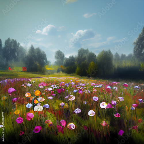 A 3d Illustration of  a field in summer
