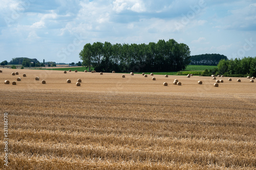 Hay roles and straw at the golden agriculture fields around Namur