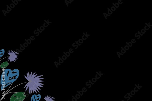 Black abstract background with colorful flower elements