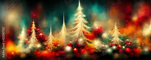New Year's warm background with copy space in warm colors with Christmas decorations and Christmas tree branches © Ivan Traimak
