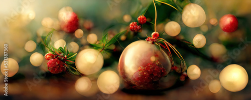 christmas background with abstract christmas decorations with blur