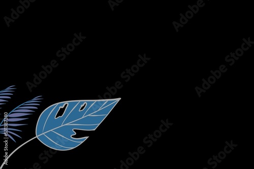 black abstract background with blue and purple leaf elements