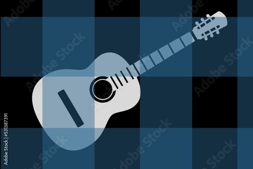 Black and blue color abstract background with guitar elements