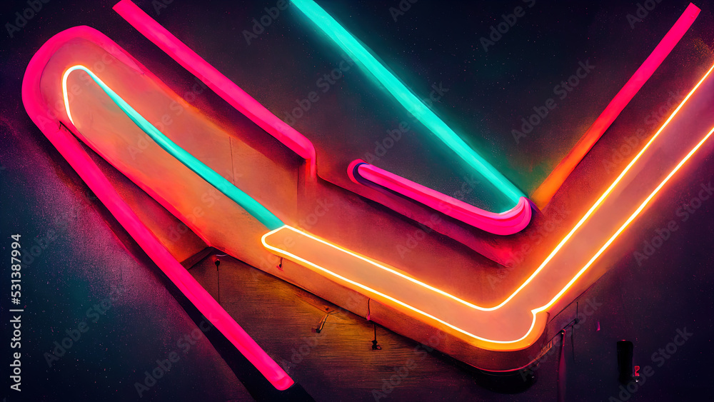 3D illustration futuristic with neon colors in red and turquoise shades on a black background 3D illustration futuristic with neon colors in red and turquoise shades on a black background