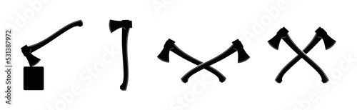 Axe silhouette icon vector set. Crossed axe logo design. Axe for lumberjack symbol illustration 