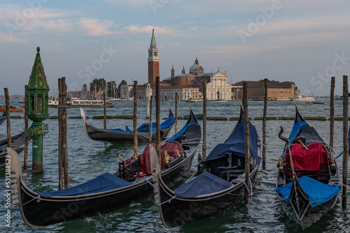 Venice Italy August 2018. Venetian canals and gondolas in summer