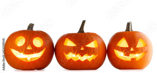 Three Halloween lantern pumpkins