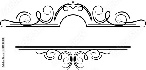 Calligraphic design elements . Decorative swirls or scrolls, vintage frame , label and divider