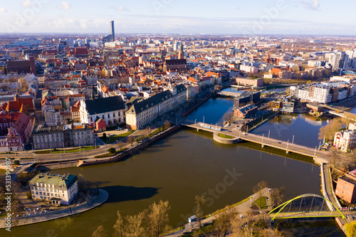Aerial view on the city Wroclaw and Market square. Poland © JackF