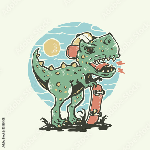 Cute skater dinosaur cartoon illustration