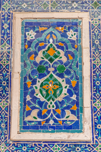 The pattern on the wall of the madrasah. Registan square. Samarkand city, Uzbekistan. © Anton Buymov