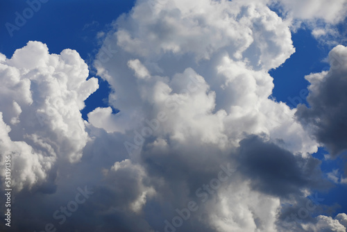 High clouds in the summer sky. Sky background. Meteorological observations of the sky.
