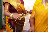 South Indian Tamil bride's traditional wedding golden belt close up