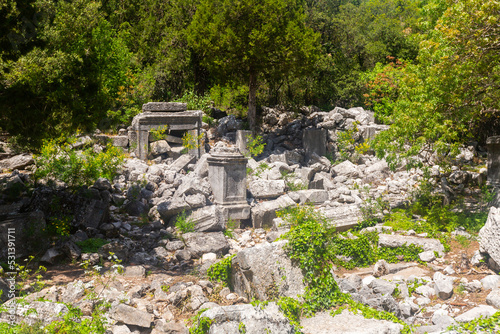 Termessos ancient city in Turkey. Anatolia heritage ruins of Agora in Taurus Mountains photo