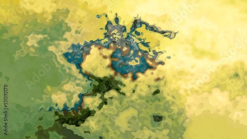 abstract animated twinkling stained background full HD seamless loop video - watercolor splotch liquid effect - color yellow lime green blue teal
