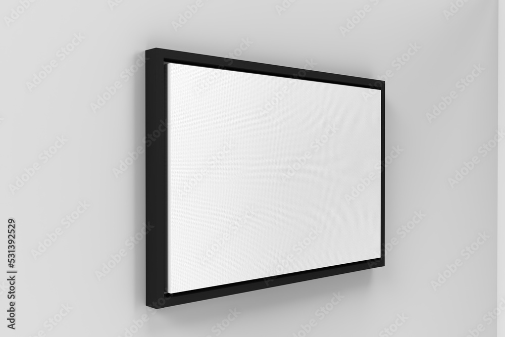 3d Side view Landscape floating frame canvas wall art mockup on wall 3d Side view Landscape floating frame canvas wall art mockup on wall