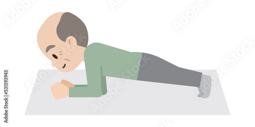プランクをするシニア男性のイラスト