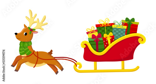 template for congratulations on christmas and new year in cartoon style