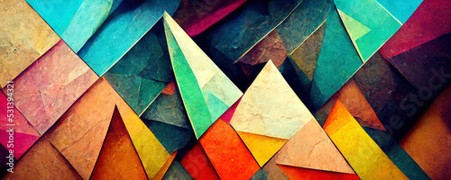 abstract 3D illustrations in the form of geometric triangles and polygons creating a bright background
