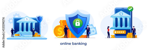 online banking illustration, online payment, technology, purchase, finance, security, flat illustration vector template