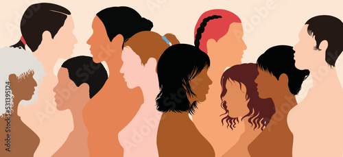 Women and girls social network community of diverse culture. Communication group of multi-ethnic diversity. Friendship group.