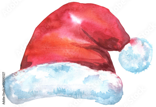 Christmas Santa red hat, watercolor