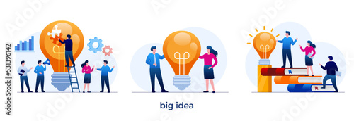 big idea concept, bulb light, innovation, brainstorming, startup, creativity, entrepreneur and business, flat illustration vector