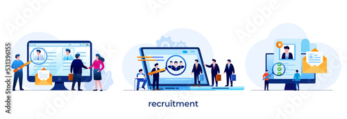 job recruitment, hiring, job agency, career, we are hiring, recruit, employment, flat design illustration