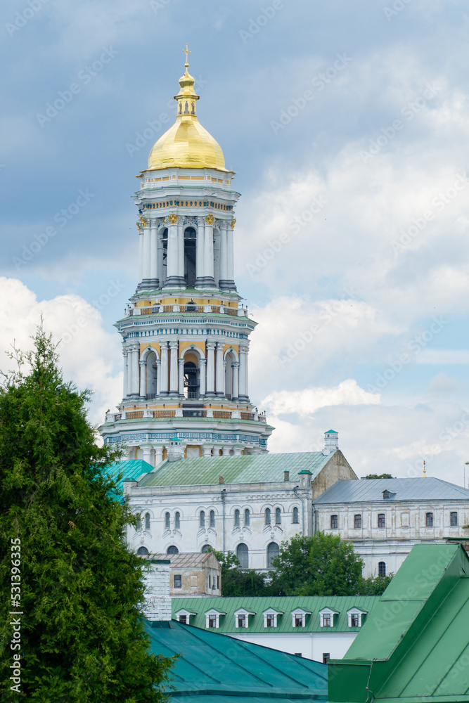 Cathedrals of the Kiev Pechersk Lavra. Golden domes of the church on a summer day