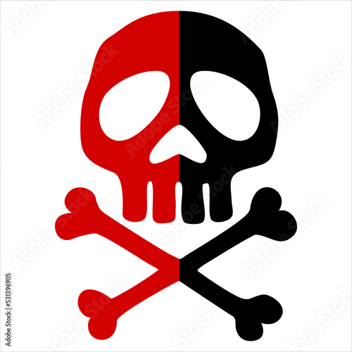 Skull and crossbones, pirate, red and black, colors of anarchy, vector, isolated