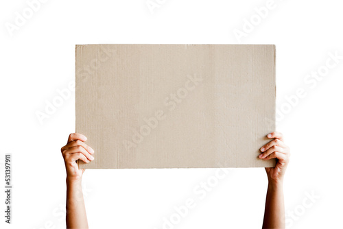 Woman hand showing empty  cardboard