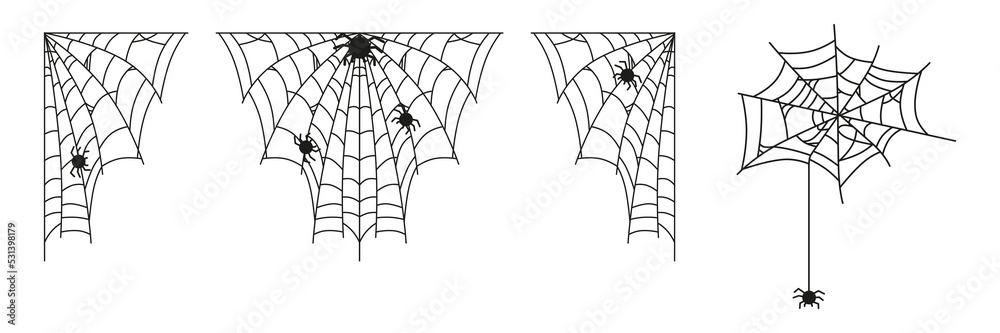 Fototapeta premium A set of spider webs for holiday decorations, nature booklets and spider department, etc.