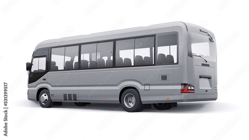 Small bus for urban and suburban for travel. Car with empty body for design and advertising. 3d illustration Small bus for urban and suburban for travel. Car with empty body for design and advertising. 3d illustration