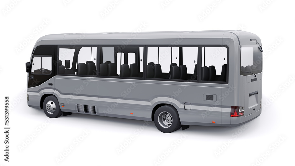 Small bus for urban and suburban for travel. Car with empty body for design and advertising. 3d illustration