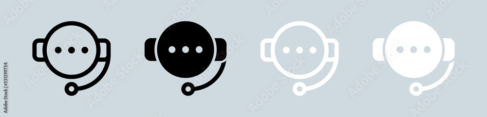 Fototapeta premium Call center icon set in black and white. Support signs vector illustration.