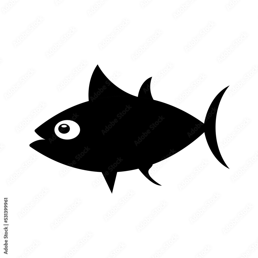 Black and white tuna fish icon, flat vector illustration. Black and white tuna fish icon, flat vector illustration.