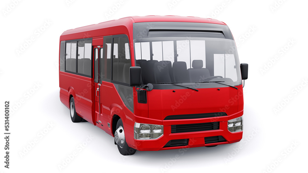 Small bus for urban and suburban for travel. Car with empty body for design and advertising. 3d illustration