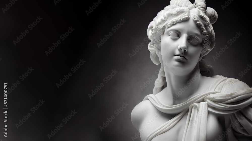 Illustration of a Renaissance marble statue of Hestia. She is the Goddess of the hearth, home, and family. Hestia in Greek mythology, known as Vesta in Roman mythology.