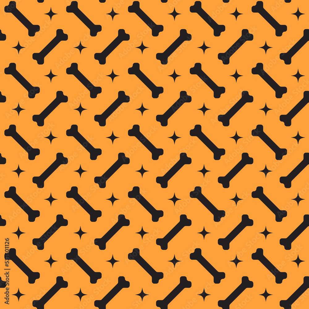 Halloween seamless pattern with bones and retro stars on orange background. For wrapping paper, fabric print, greeting cards design Halloween seamless pattern with bones and retro stars on orange background. For wrapping paper, fabric print, greeting cards design