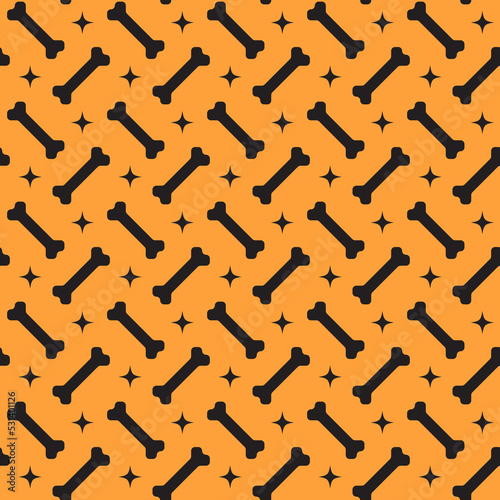 Halloween seamless pattern with bones and retro stars on orange background. For wrapping paper, fabric print, greeting cards design