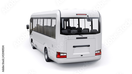 White Small bus for urban and suburban for travel. Car with empty body for design and advertising. 3d illustration
