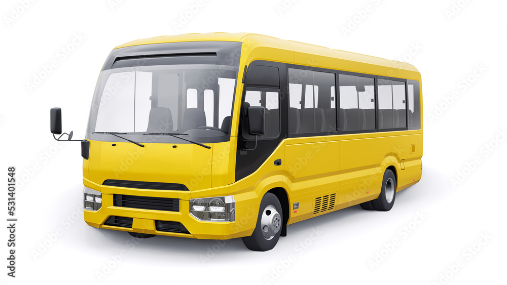 Yellow Small bus for urban and suburban for travel. Car with empty body for design and advertising. 3d illustration