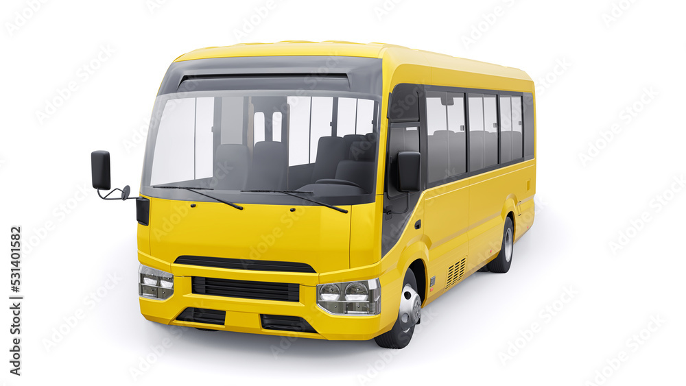 Yellow Small bus for urban and suburban for travel. Car with empty body for design and advertising. 3d illustration