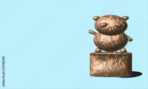 Cute panda in copper theme 3d concept on blue background for illustration