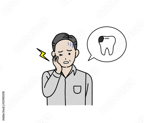 虫歯になる中年の男性　歯が痛い　歯周病　イラスト