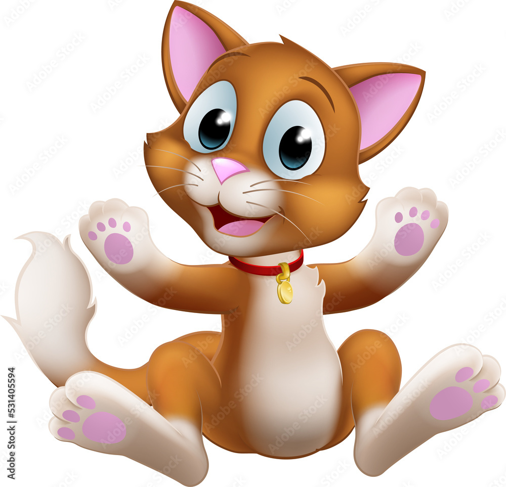 Naklejka premium Cat Cartoon Pet Kitten Cute Animal Character